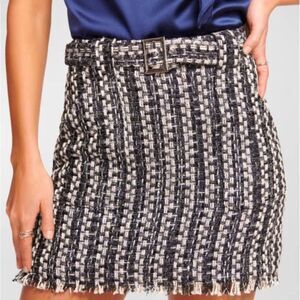 Ramy Brook Belted Tweed Mini Skirt Black Combo NWT 10